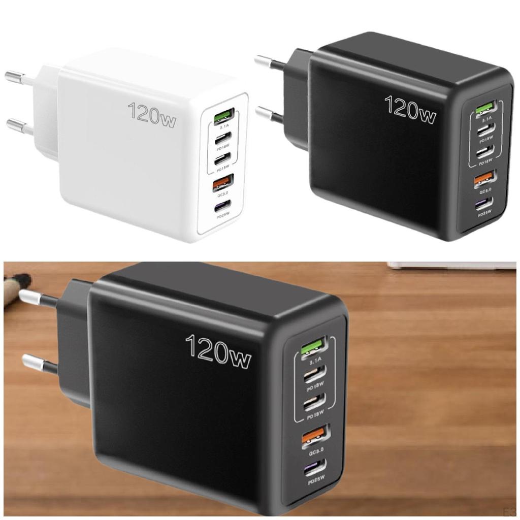 USB C Charging Power Adapter Compact 120W for Multiple Devices Smartphone White