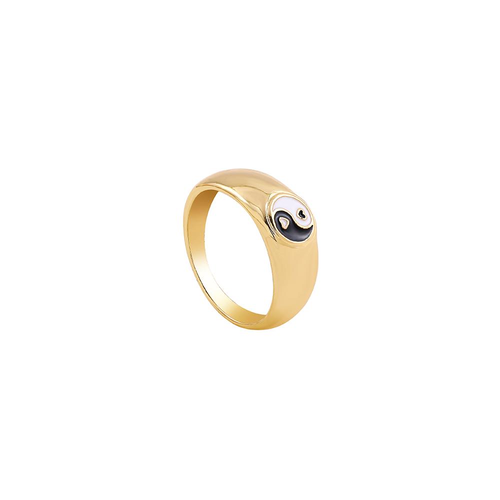 

Vintage Bagua Yin Yang Tai Chi Finger Ring for Women Men Trendy Gold Color Metal Round Enamel Rings Punk Zircon Gifts