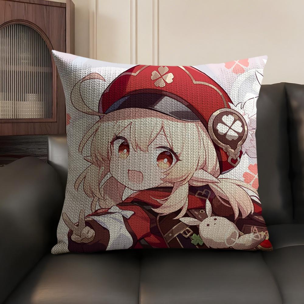 Klee Cute Genshin Impact Cushion Cover Natural Linen Organic Fabric DoubleSided Printing Sofa Home Decor Gift Pillow Case