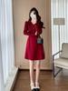 2026 Autumn/Winter Red Slimming Knit Dress for Petites