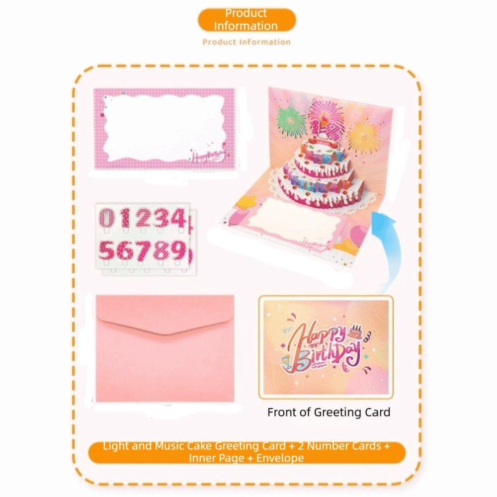 Foldable Happy Birthday Greeting Card Pop Up Blessing Cake Holiday Card  Birthday Gift