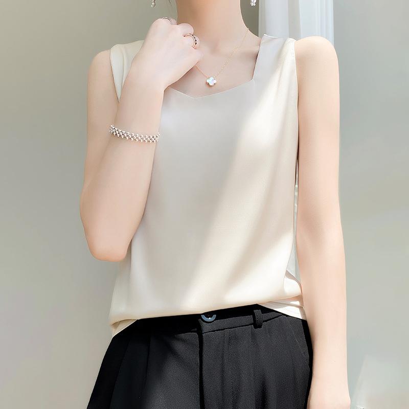 

Летний женский жилет, шелковый тонкий жилет с v-образным вырезом, короткий темпераментный камзол S шампанского