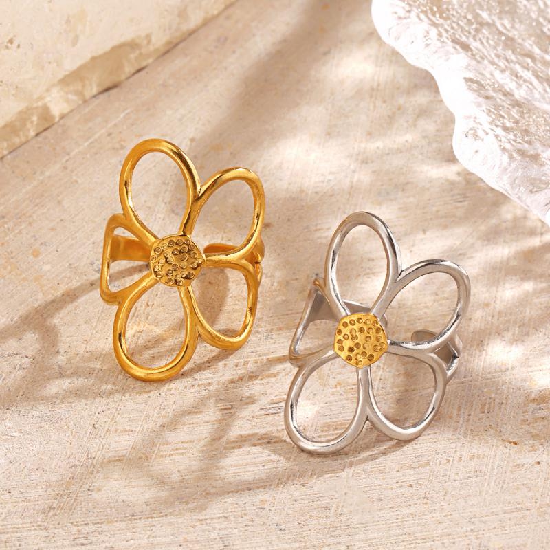 Stainless Steel Daisy Flower Rings for Women Creative Vintage Minimalist Open Rings Trendy Sweet Elegant Party Jewelry Gift