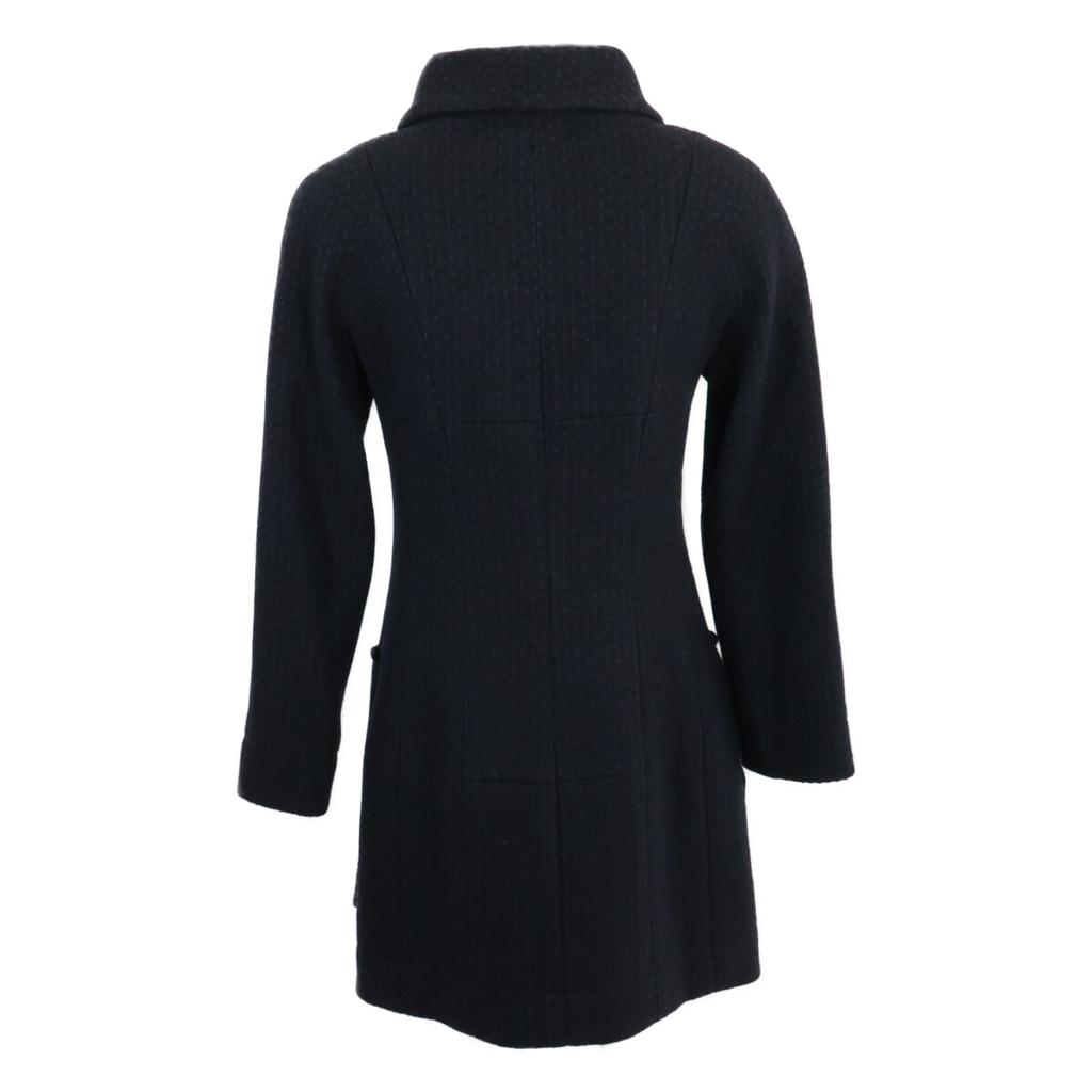 CHANEL Domestic genuine P49855V32761 Lion Button Angora Blend Wool Silk coat 34 Black x navyUsed