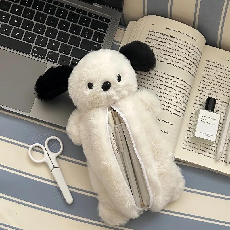 Korea Puppy Pencil Case Soft Plush School Stationary Big Capacity Pen Bag For Student Stationary