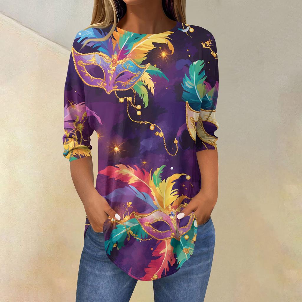 Womens T Shirts 3/4 Sleeve Shirts Solid Color Pullover Summer Spring Tops Blouses