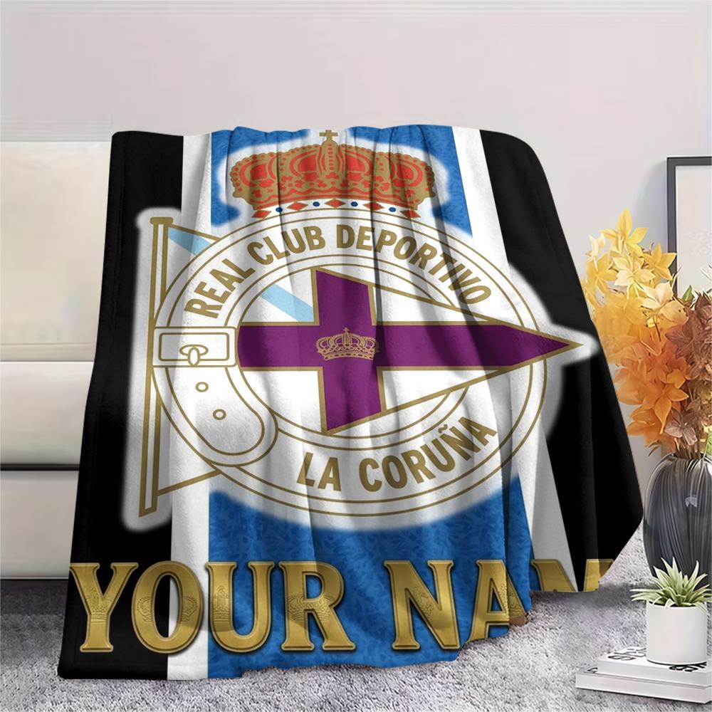 1PC Custom Name Real Club Deportivo Patterned Flannel Blanket Suitable For All Seasons for Home Decor Warmth and Comfort Gifts Holiday Present