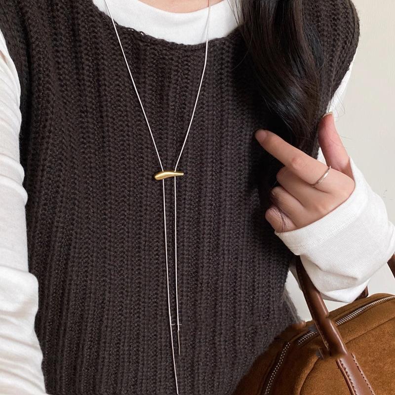 2025 Fashion Brown Color Heart-Shaped Stone Necklaces for Women Men Simplicity Causal Pull-Out Long Necklace Jewelry Accessories
