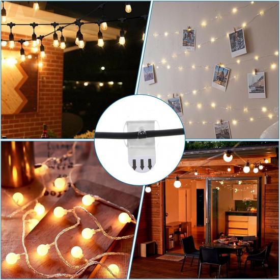 Ouligay 42PCS Mini Light Clips Clear Adhesive Light Hooks for Indoor String Lights Damage Free Acrylic Cable Clips for Wires on Wall Patio Porch
