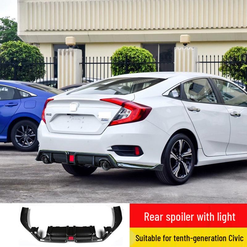 Tenth Gen Civic Exhaust Pipe Spoiler with Lights & Carbon Fiber Front Lip Body Kit