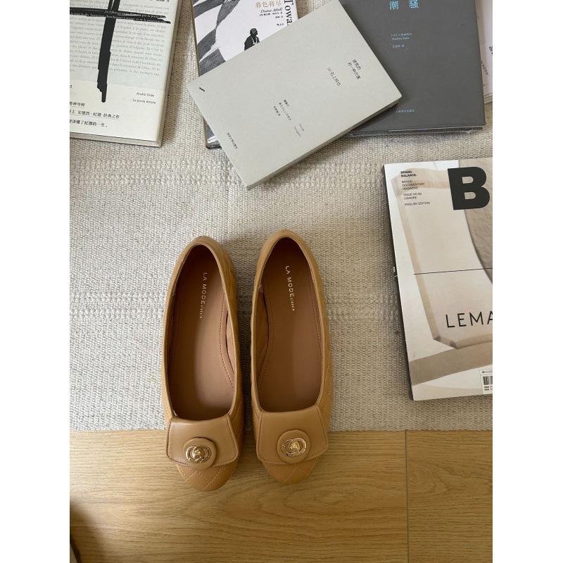 2025 Spring and Autumn New Fashion Round Head Shallow Mouth Flat Bottom Gold Buckle Diamond Single Shoes Small Fragrant Comfortable Women's Shoes