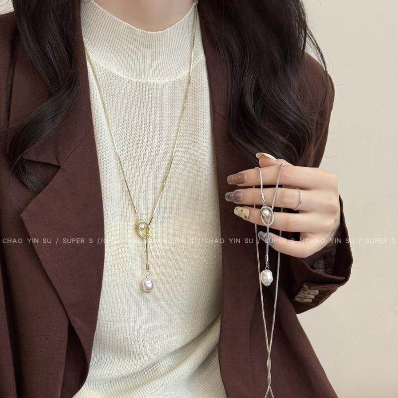 Dangling Beaded Sweater Chain Long Luxurious High-end Style Autumn-winter Versatile Necklace