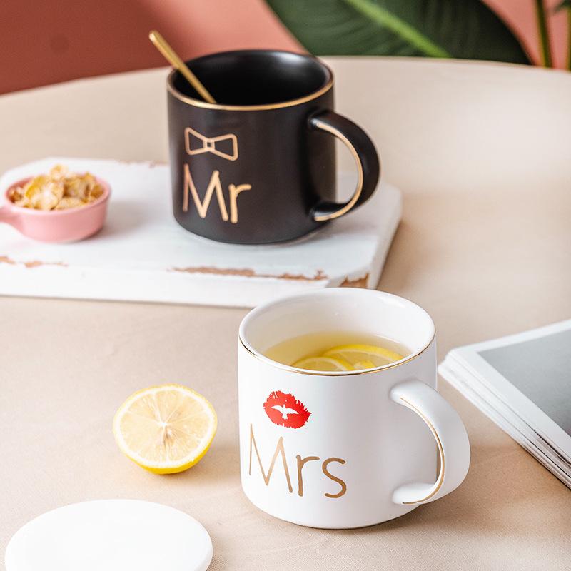 Nordischer Stil Leichter Luxus Gold Schwarz und Weiß Keramiktasse Kreativer Becher Business Kaffee Nachmittagstee Wasserbecher Geschenkbecher