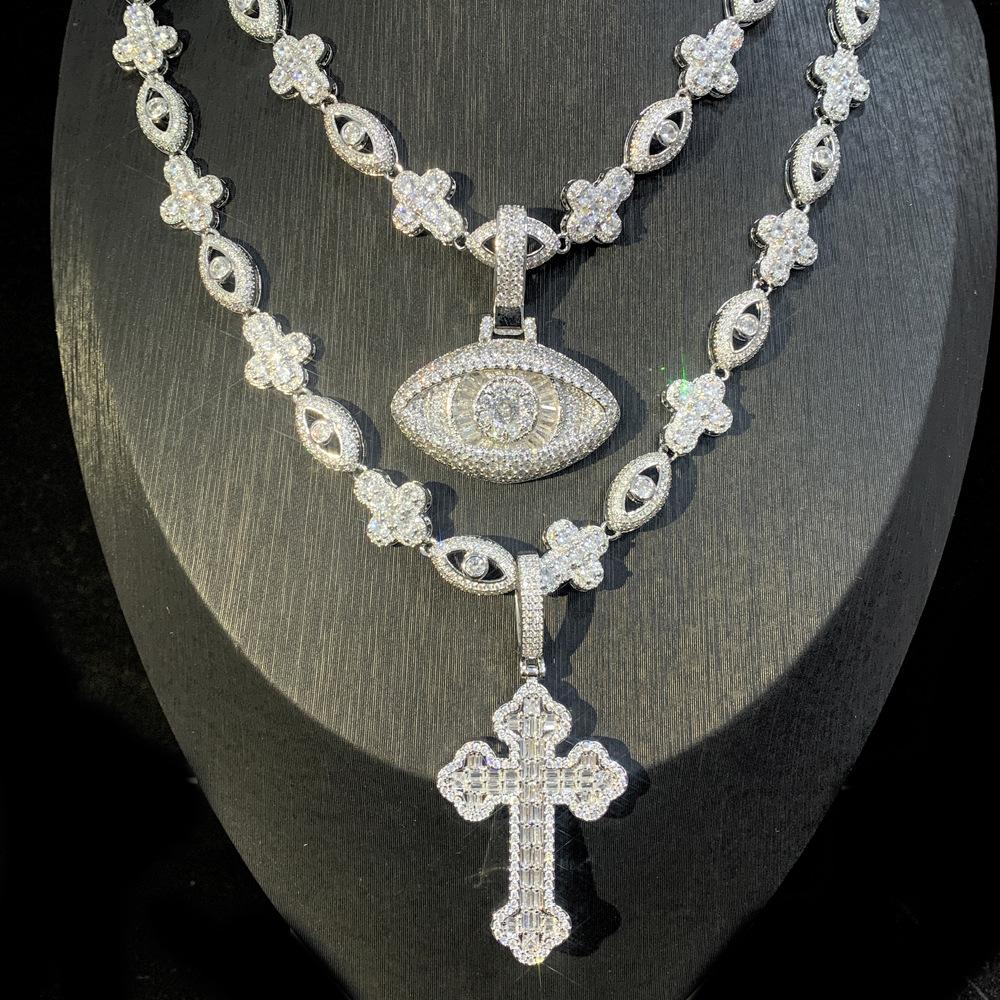 Men's Hip-hop Necklace Set, Cross Zircon Eyes, Zircon Pendant Necklace Trend Matching