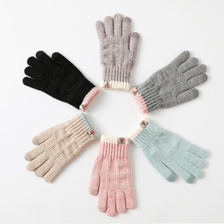 Gants Chauds pour Femmes Hiver Coréen Couple Tricot Laine Épais Écran Tactile Anti Froid Cyclisme Gants Doigts Entiers