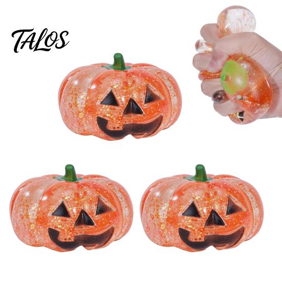 Pumpkin Head Toy 1/2/3Pcs Halloween Stress Ball, Anxiety Relief Spooky Healing Ball Toy, Stretchy Glitter Orange Sensory Small Reliever