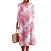 Women's Summer Casual V-Neck Button Vintage Floral Print Three-quarter Sleeve Long Dress With Pockets