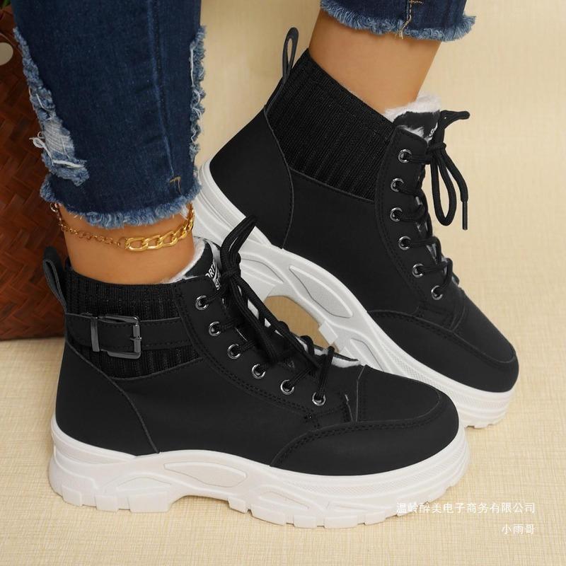 New winter high-top large-size thermal hiking shoes women's foreign trade thick-soled velvet lace-up short snow boots