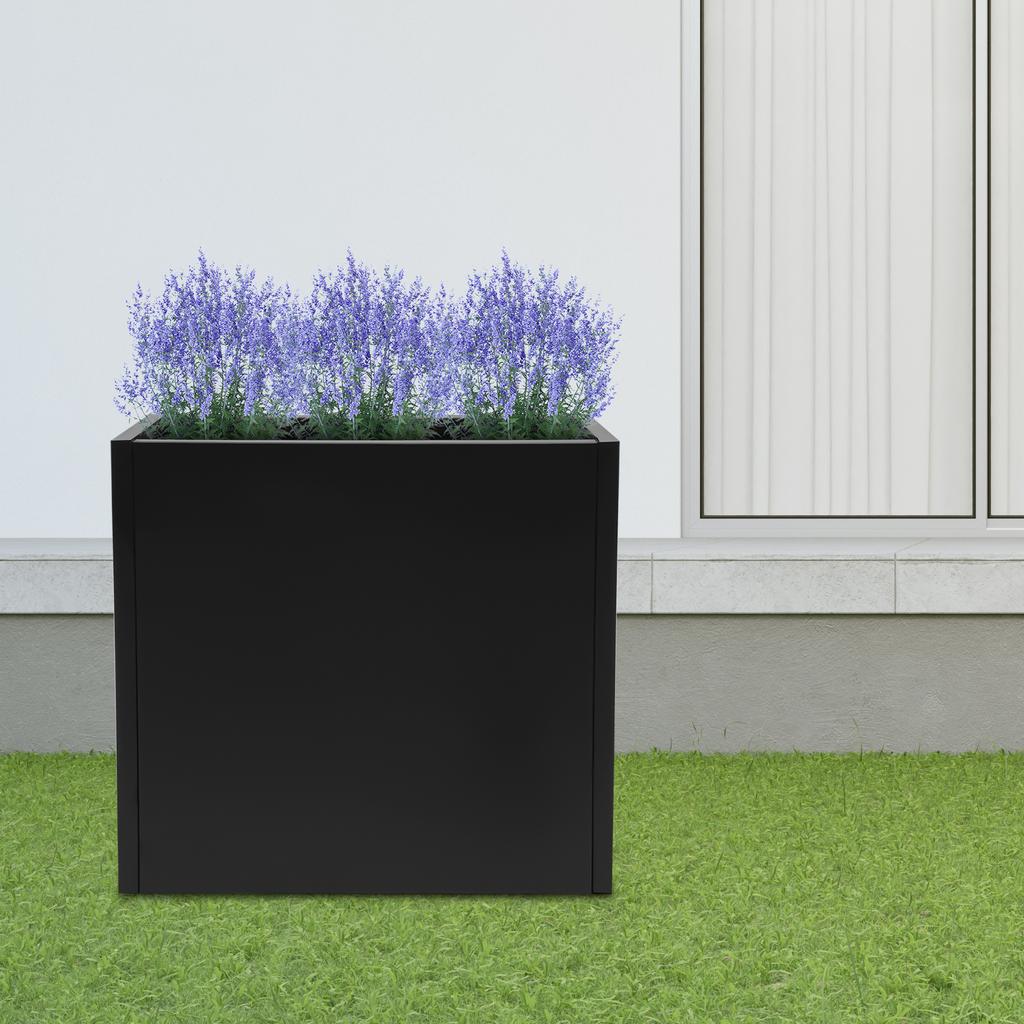 Large Rectangular Metal Planter Box with Removable Divider, Black Tall Indoor Outdoor Flower Pot for Garden Patio Balcony Decor