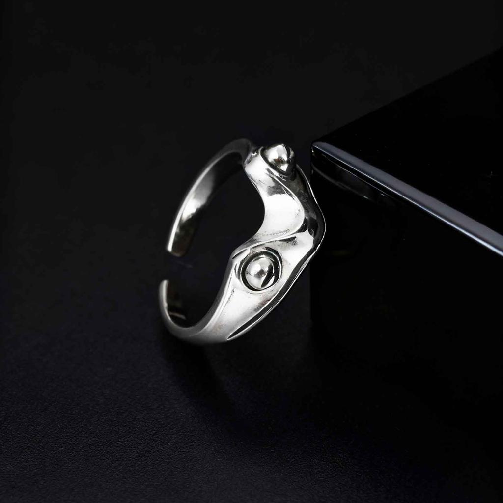 Fashion Retro Gothic Metal Frog Ring For Men Women, Vintage Silver Color Adjustable Open Ring, Hip Hop Party Jewelry Gift