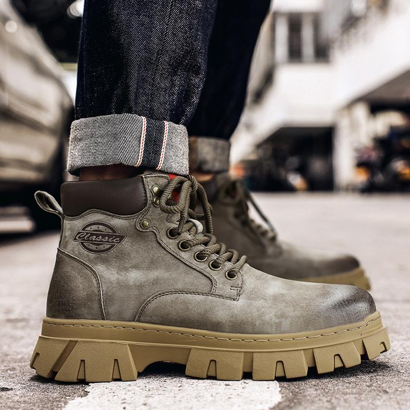 Genuine Leather Male High Quality Men's Low Top Boots Leather for Men Motorcycle Boot Lace-Up Work Outdoor Short Ankle Boots