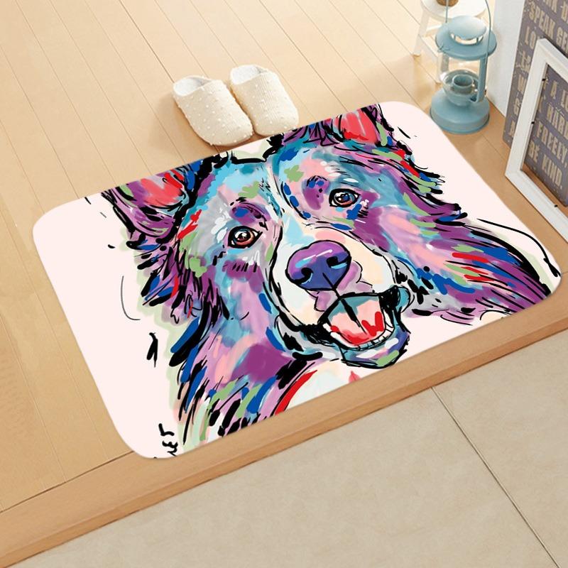 Colorful Dog Art Flannel Doormats, Vibrant Pet Portraits, Cute Canine Designs, Soft Floor Mats for Dog Lovers Home Decor