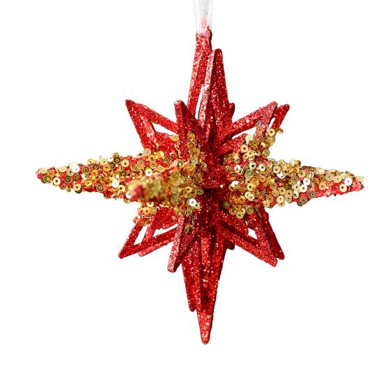 Glitter Sequined Christmas Ornament Red Snowflake/Butterfly/Star/Reindeer/Ballerina Hanging Decoration for Xmas Tree Doors Walls Holiday Home Decor