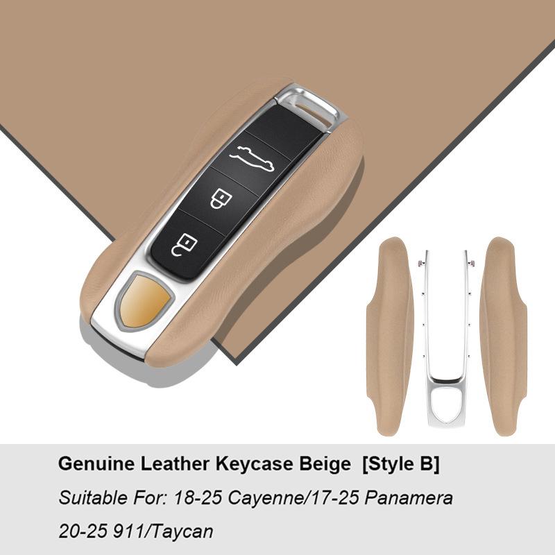 Luxury Genuine Leather For Porsche Boxster Cayman Panamera Cayenne Macan 718/911 Taycan Car Key Case Cover Protective Keychain