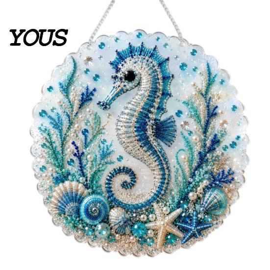 DIY Mosaic Craft for Adults Coastal Faux Pearl Painting Kit, Ocean Theme Art Stress Relief Creative Activity Sparkling Sea Animal Ornament