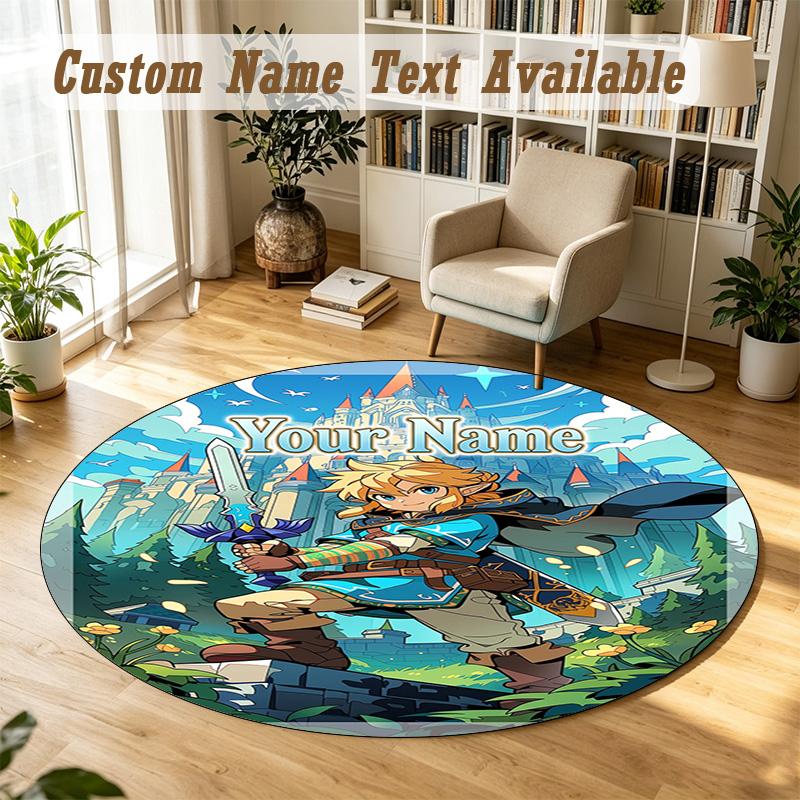 Round Rug Custom NameZelda Pattern Non Slip Carpet Home Floor Decor