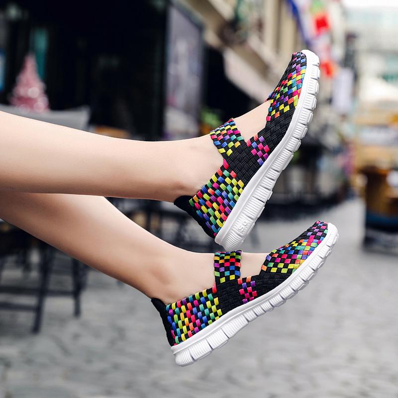 Women's Casual Running Breathable Knitted Mesh Fabric Dance Sneaker Shoes