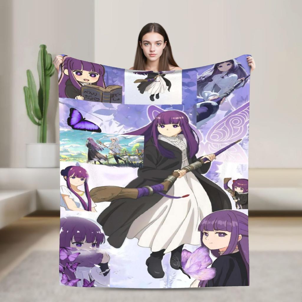 Frieren Anime Flannel Blanket Funny Throw Blankets for Home Hotel Sofa xcm Rug Piece