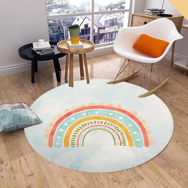 Fresh Love Rainbow Round Rug Carpet Floor Mat Door Mat Entrance Mat for Kids Play Room Baby Room Decoration 100cm x 100cm