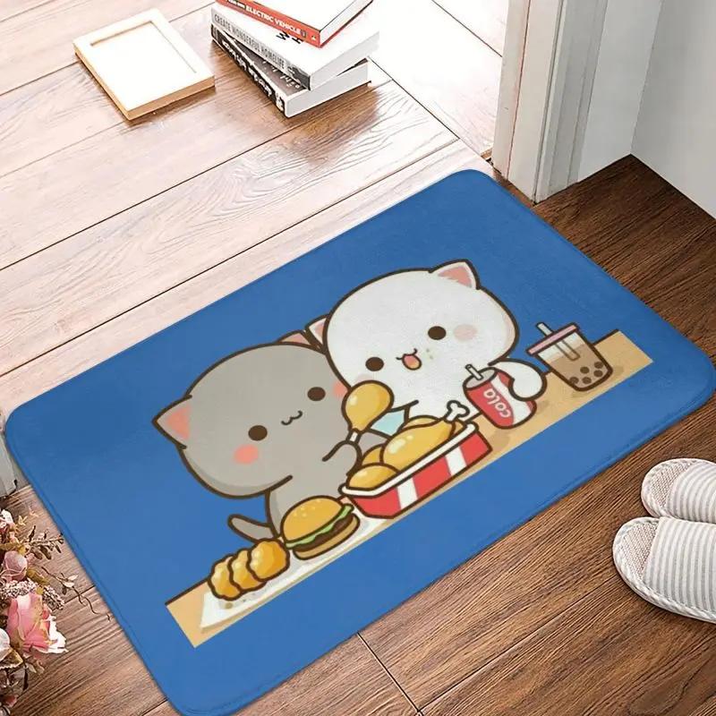 Mochi Cat Peach and Goma Front Door Floor Entrance Mat Interior Kitchen Bathroom   Bedroom Rug Living Room