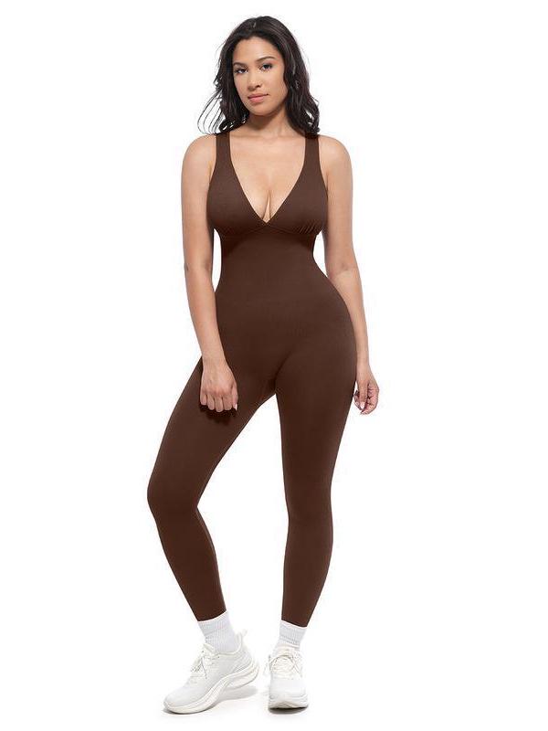 High Elasticity Fitness Sleeveless V-neck Tummy Control Yoga Jumpsuit for Women