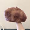 New Korean Dopamine Color Plaid Beret Women's Autumn Sweet British Painter's Hat Plaid Octagonal Hat