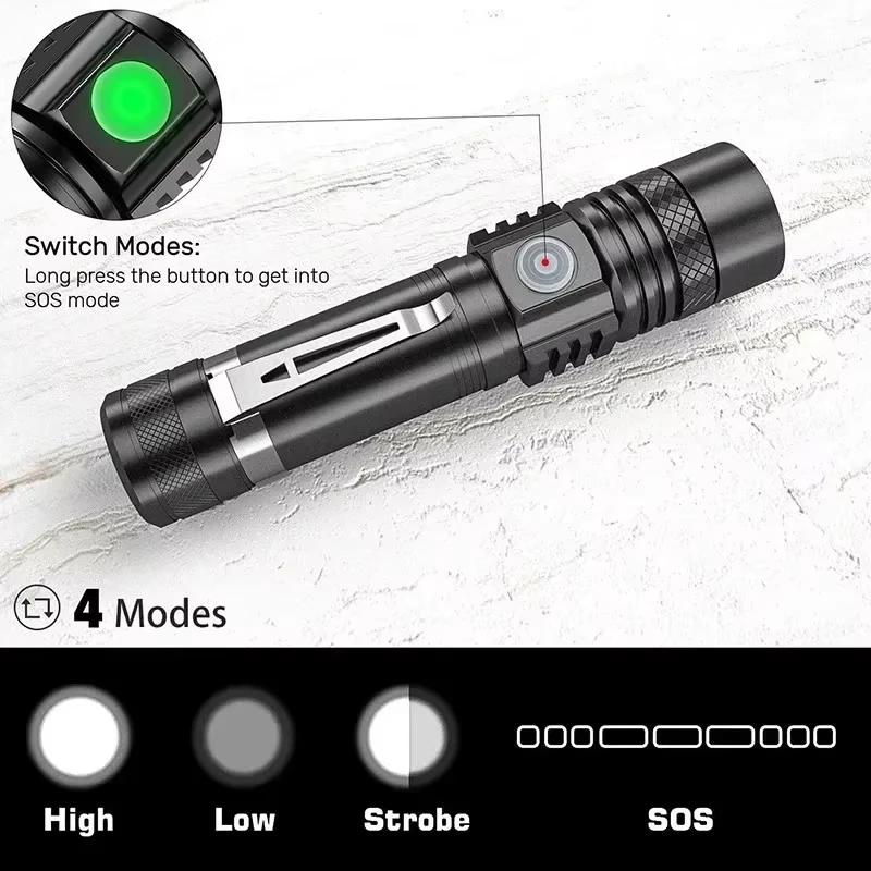 T6 Ultra Powerful 800LM Flashlight with Zoom 200M Long Range High Power LED Rechargeable Tactical Lantern Strong Torch