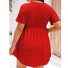 Women's Plus Size Casual Loose Round Neck Short Sleeved Pleated Button Irregular Hem Top