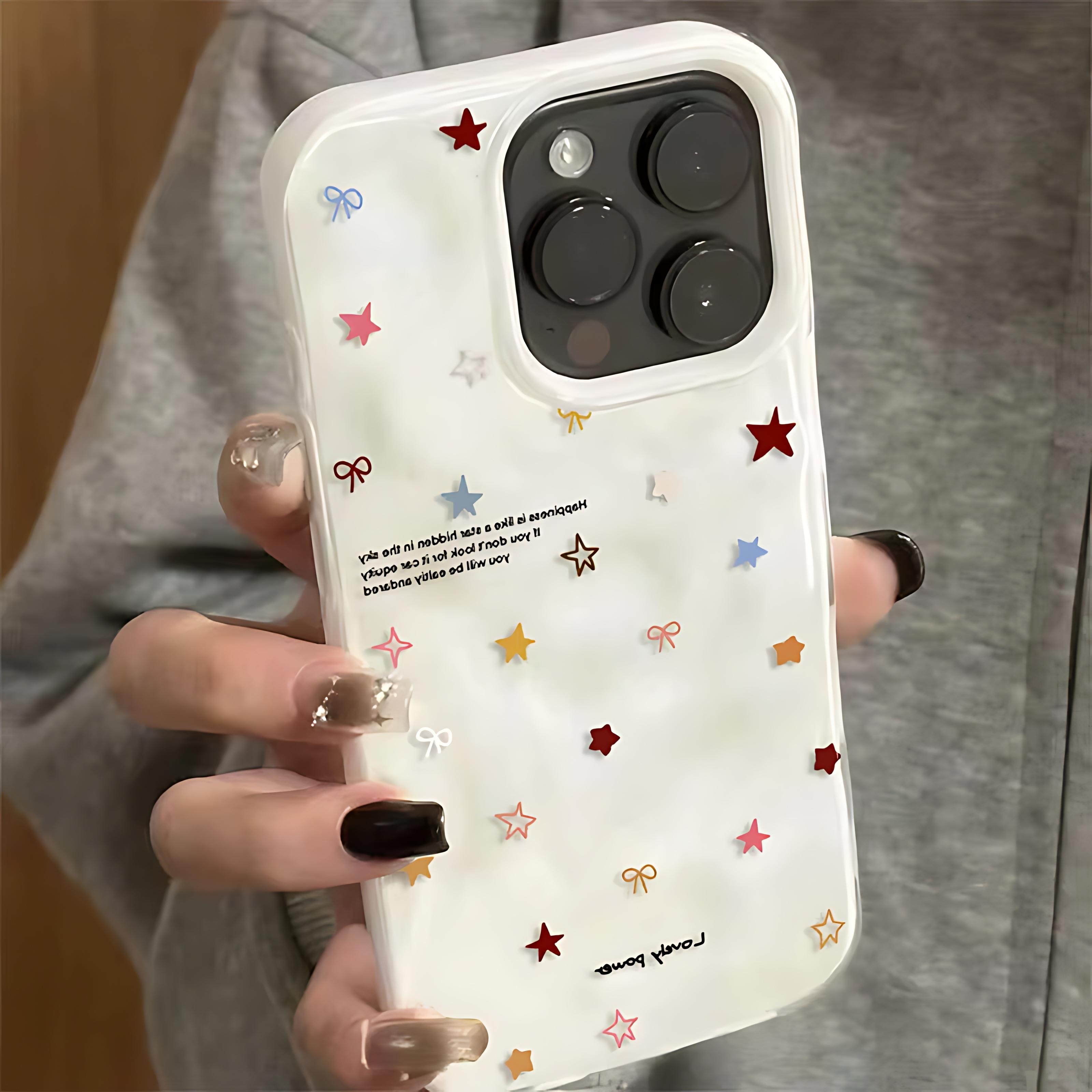 

English Letters Colorful Stars 3D Irregular Wrinkle Phone Cases For iPhone 17 16 15 14 Plus 13 12 Air Pro Max Shockproof Glossy iPhone 11