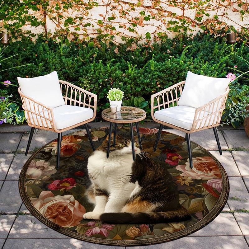 Vintage Cats pattern round rug,Carpet Rug for Living Room Bedroom Playroom ,Non-slip Floor Mat,Holiday Gifts and Birthday Gifts.