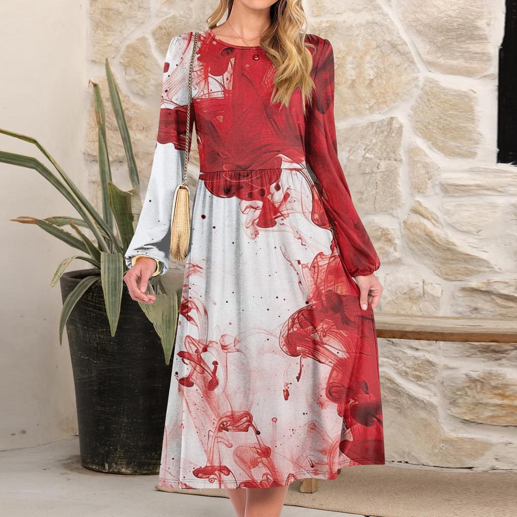 Women's Fashionable Loose Halloween Printed Round-neck Dress