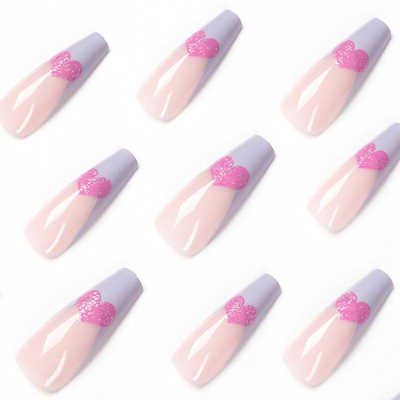 Französische lange Balletblau Rosa Liebe Maniküre Tragen Nagelstück Fake-Nagelstück Nagelstück Nagelstück Nagelstück Nägel