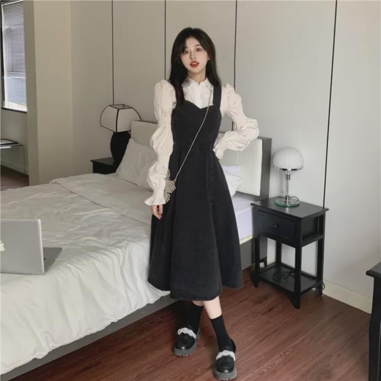 Women's Chic French-Style Denim Overall Skirt - Retro, Sweet, and Elegant Hong Kong Inspired Design