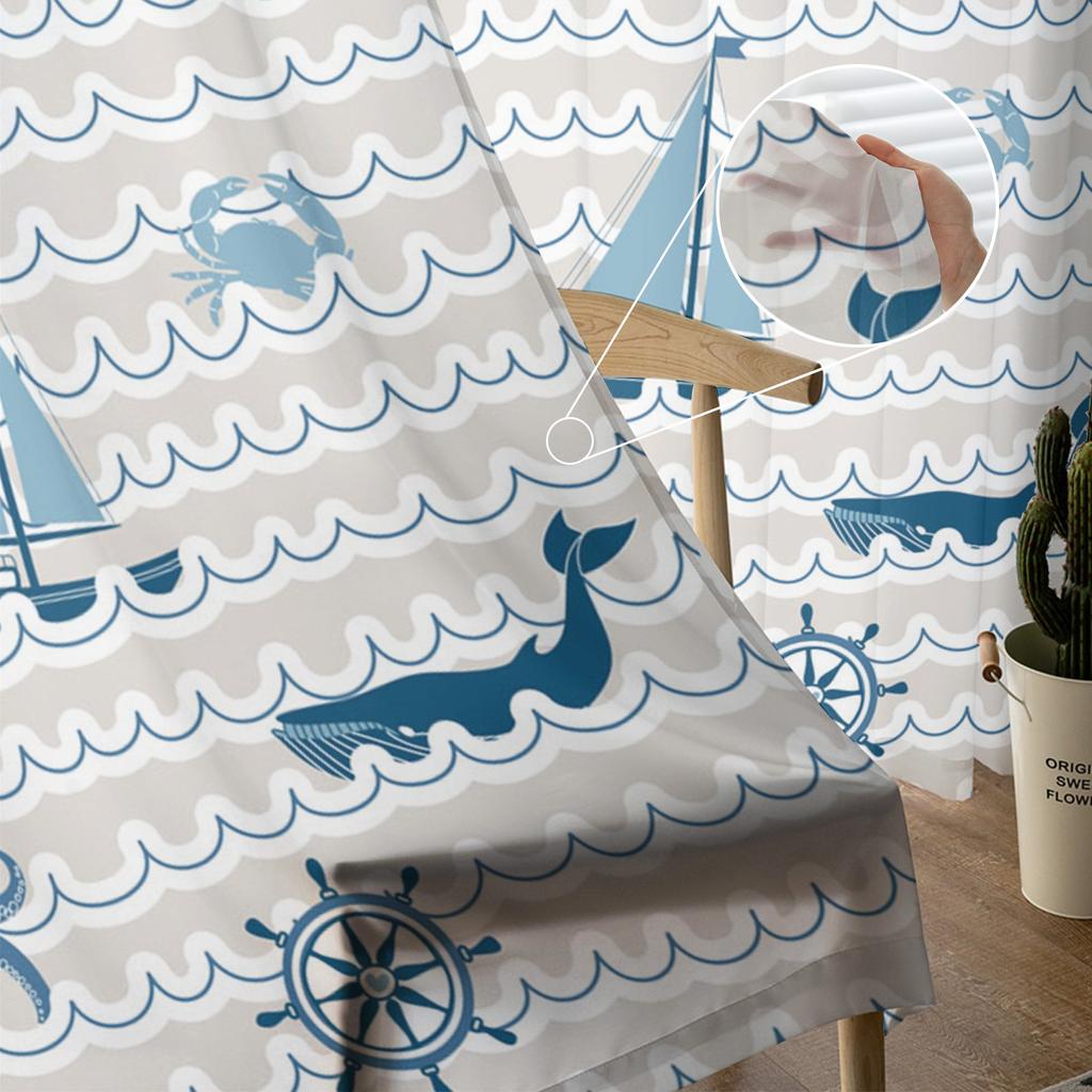 Wave Sailing Octopus And Whale Transparente Vorhänge für Wohnzimmer Modern Voile Vorhang Schlafzimmer Tüllvorhänge Fensterdekoration
