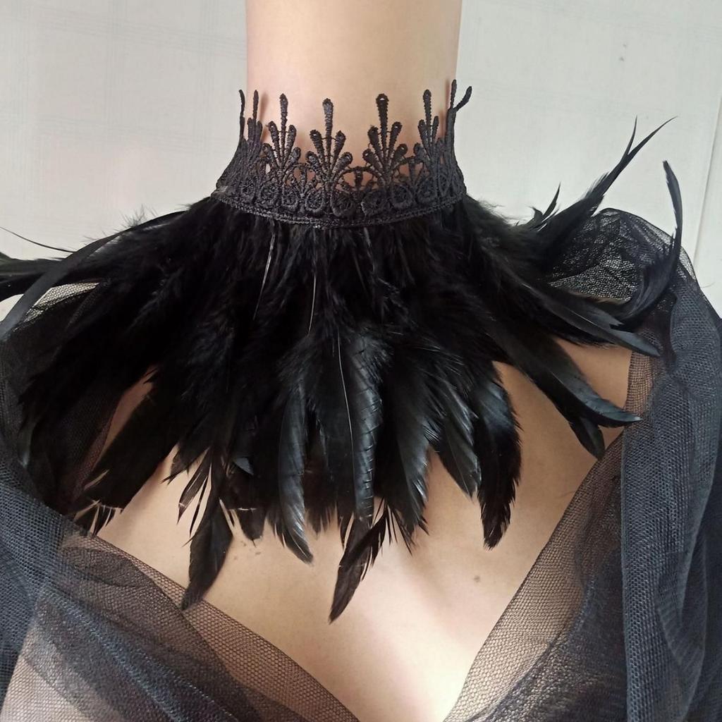 Halloween Dress-up Feather Lace Cape, Black Decorative Shawl for Party, Catwalk and Photoshoot