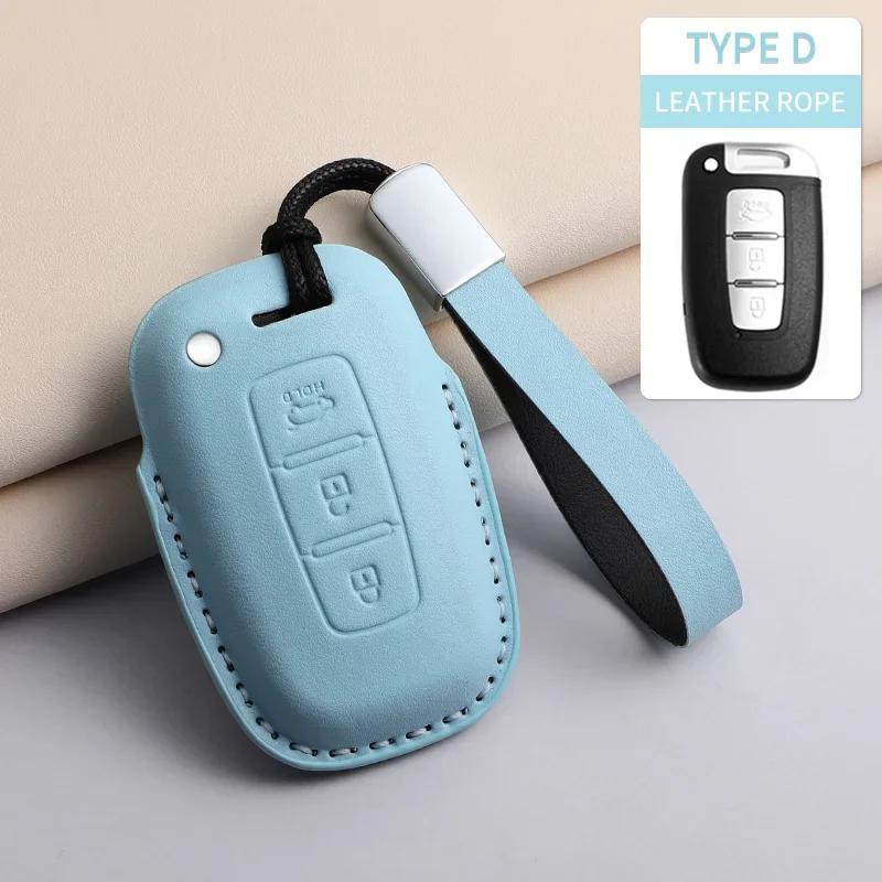 PU Leather Car Key Case Cover Holder Keychain Protective Shell for Hyundai Creta Ix35 Ix45 I10 I30 I40 Remote Key