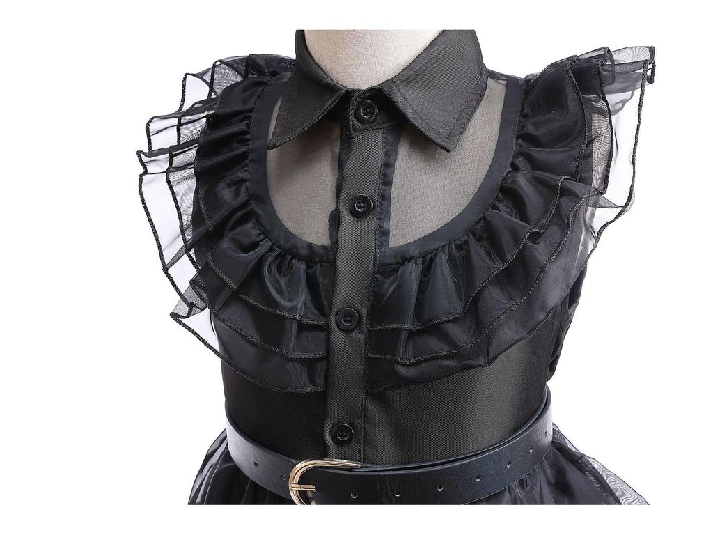 Abito da sera in rete da ragazza per cosplay della Famiglia Addams di Mercoledì con accessori (Taglia unica)