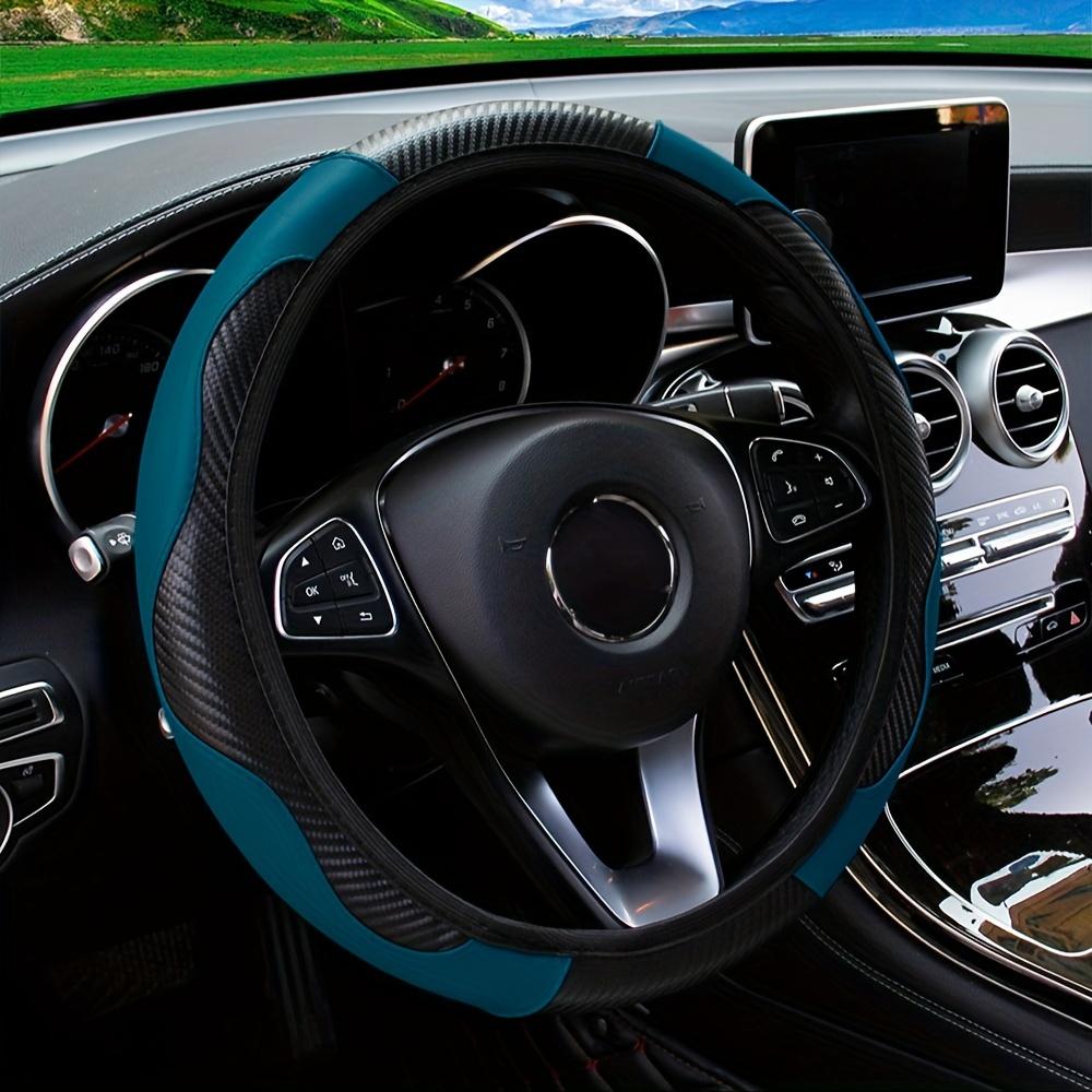 14.57-14.96inch Premium Carbon Fiber PU Leather Car Steering Wheel Cover - Non-Slip, Wear-Resistant, No Inner Ring, Ergonomic Design