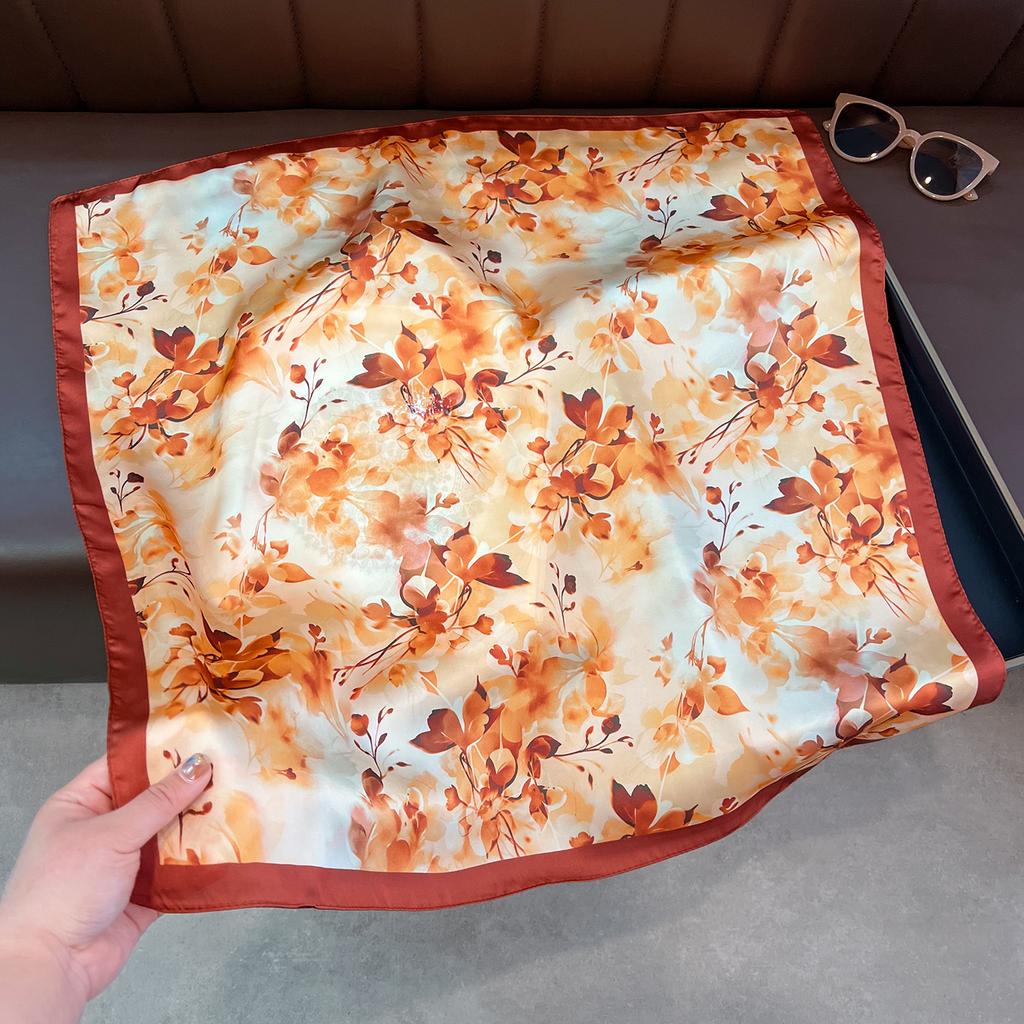 Korean Style Floral Printed Small Square Scarf Women Summer Spring Versatile Neck Scarf