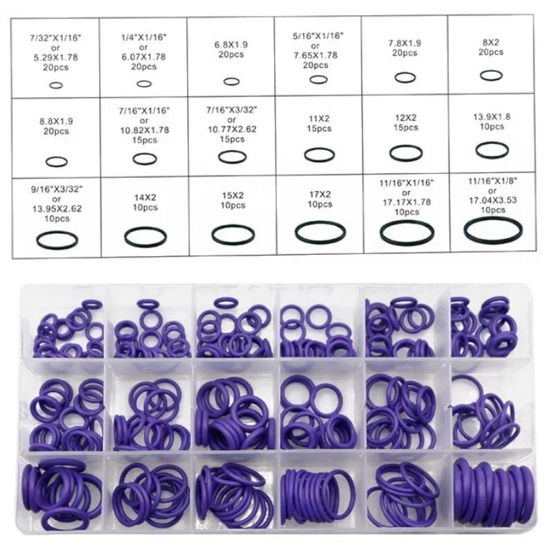270Pcs 18Sizes Air Conditioning HNBR O Rings Car Auto Repair Tools Rubber Air Conditioning Refrigerant Ring Sets Car Tools